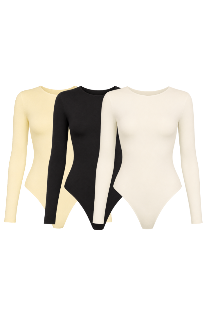 Trío Basic Manga Larga x3 Negro/Marfil/ButterYellow