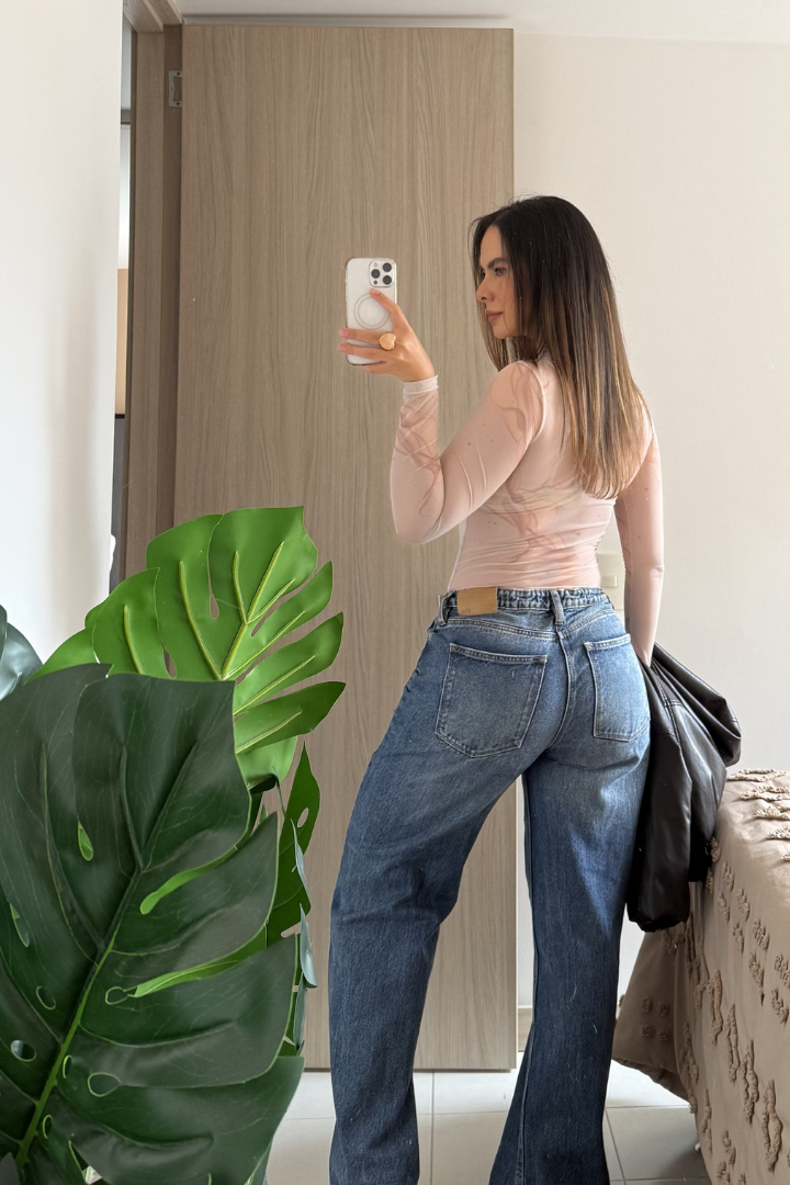 Body Brisa Mallatex Estampado Marfil Manga Larga Cuello Alto