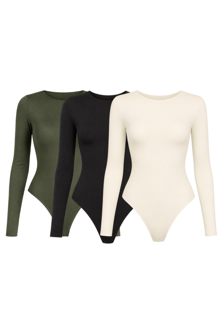 Trio Basic Manga Larga  x3 Negro/Marfil/ Verde